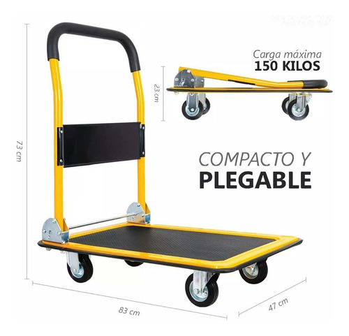 Carrito Plegable De Carga Plataforma Diablito Patin De Acero