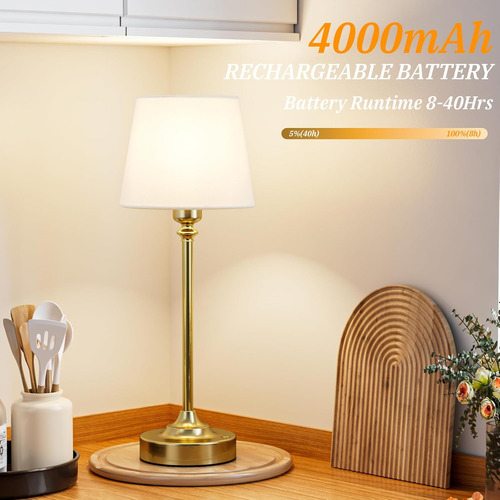 Lámpara Inalámbrica Dorada De 4000 Mah Con Control Táctil
