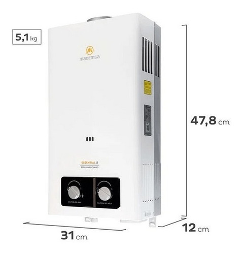 Imagen 4 de 7 de Calefont a gas GLP Mademsa Essential 5 Eco blanco