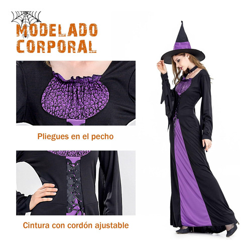 Disfraz Halloween Mujer Gothic,con Sombrero Y Cuello De Mago