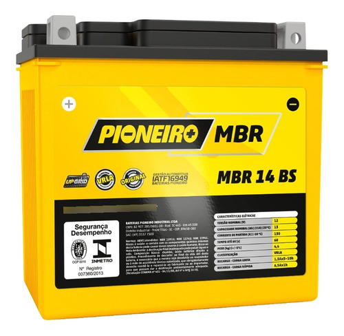 Bateria Moto Pioneiro Mbr14-bs 12v 13a/h