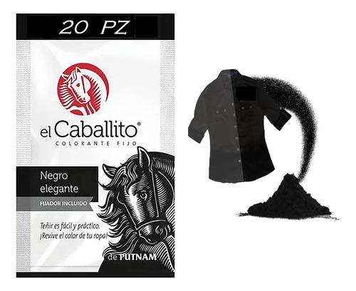 Colorante Caballito Telas Ropa Polvo Negro Elegante (20pz)