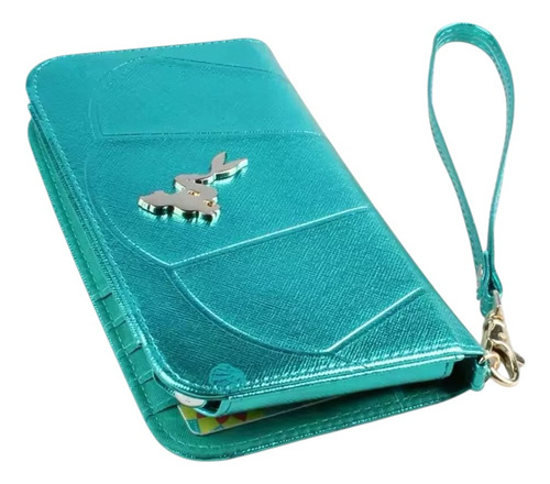 Billetera Cartera Sirenita Porta Celular Con Monedero Azul Petróleo Sintético