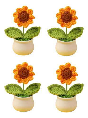 Miniplantas En Maceta Con Girasoles A Ganchillo, 4 Unidades,