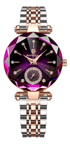 Reloj Mujer Elegante Analogico Acero Inoxidable Poedagar Cuarzo Purpura Femenino Diamantes Resistente Al Agua