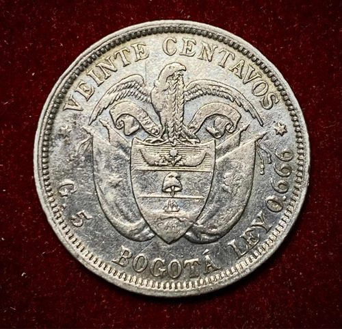 Moneda 20 Centavos Colombia 1897 Km 189 Plata 0.666 Libertad