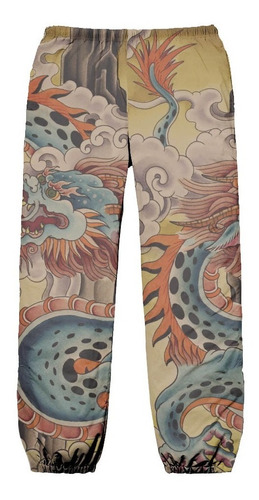 Calça Tactel Oriental Japão Dragão Dragon Tattoo Retro Arte