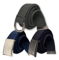Comprar Kit 3 Cintos Lona Cadarço Com Fivela Americana E Pressão Cor Preto, Marinho e Verde Tamanho 145