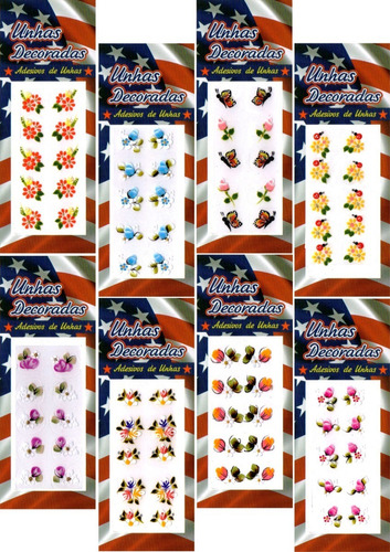 Kit 10 Cartelas Adesivos Unhas Decoradas Artesanal + Brinde