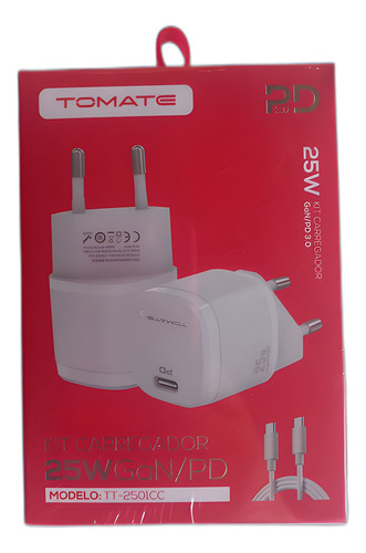 Carregador Type-c Para Type-c 25w Tomate Tt-2501cc Cor Branco