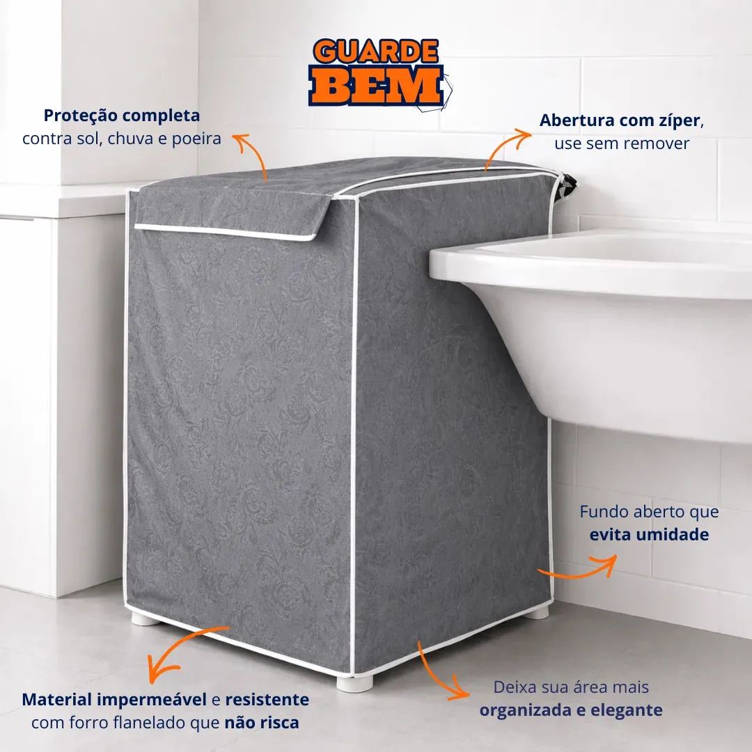 Capa Máquina Lavar Roupas Guarde Bem Electrolux Brastemp Consul Colormaq Zíper Impermeável 10 11 12 13 14 15 16 17 18kg Cinza - Tam: M