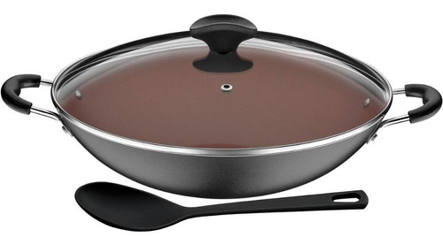 Panela Wok Tramontina Antiaderente Vermont 32cm 4,5l Colher Cor Grafite