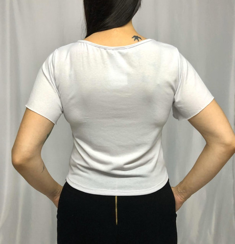 Blusa Nozinho Decote V Manga Flare Viscolycra Branca