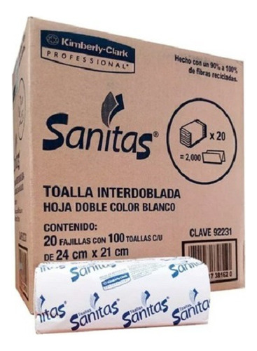 Caja De Toalla Interdoblada Sanitas C/20 Fajillas De 100 C/u