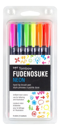 Tombow  Fudenosuke Neon Brush Pen, Paquete De 6 Bolígrafos.