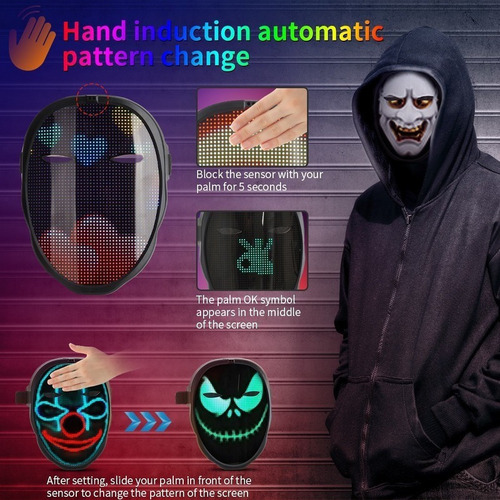 Máscara Led Terror Bluetooth Light Up Diy Fiesta Halloween