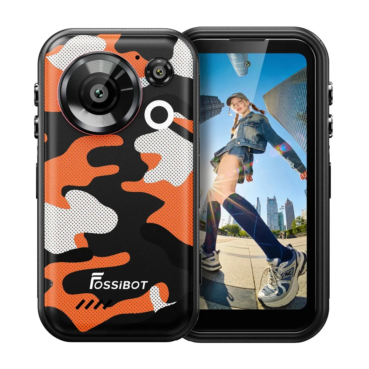 FOSSiBOT F116 Pro Celular Robusto 5G 12 GB+256 GB, Tela 4,0", Câmera 32MP, Bateria 3700mAh, Android 16, IP68 Laranja