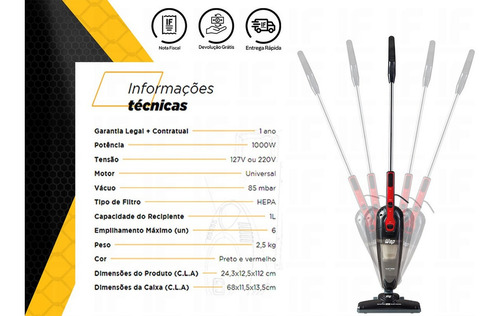 Imagem 4 de 5 de Aspirador De Pó Vertical 2 Em 1 1000w Silent Speed Wap