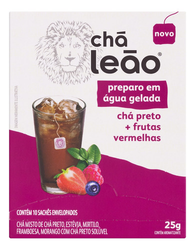 Chá Leão preto frutas vermelhas em sachê 25 g 10 u