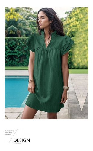 Vestido De Verano Con Cuello En V Y Cuello Alto De Color Lis