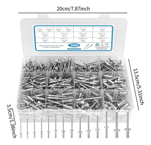 500x Remaches Ciegos, Set De Remaches, 3/32 1/8 5/32 Plata
