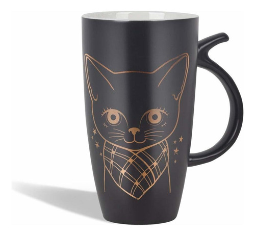20oz Black Large Ceramic Cute Cat Coffee Mug Tall Animal
