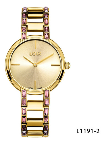 Reloj Mujer Loix® L1191-2 Dorado Con Piedras Rosadas