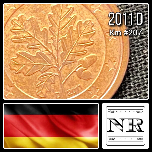 Alemania - 1 Euro Cent - Año 2011 D - Km #207 - Rama Roble