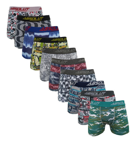 Kit 10 Cuecas Box Boxer Microfibra Estampadas Originais