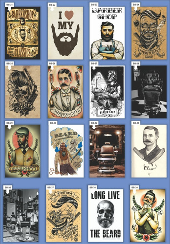5 Pôsteres Cartaz Barbearia Retrô Para Emoldurar 20x30cm