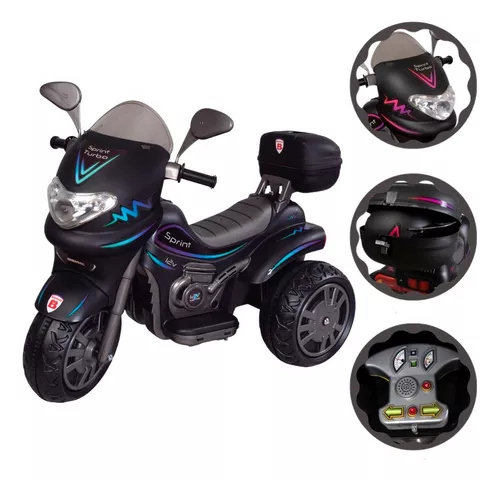 Moto Eletrica Infantil Grande 12v Sprint Turbo Com Capacete