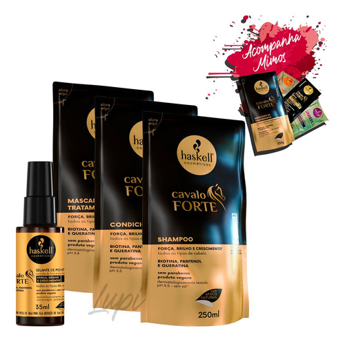 Kit Refil Haskell Cavalo Forte Sh Cond Masc 250ml/g+ Selante