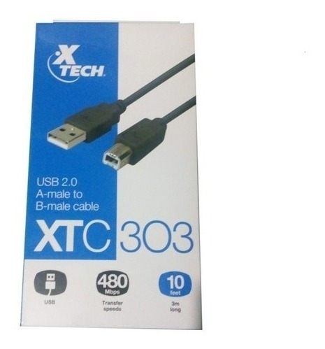 Xtech Xtc-303 Cable De Impresora Usb 2.0 Tipo A 3 Mt 