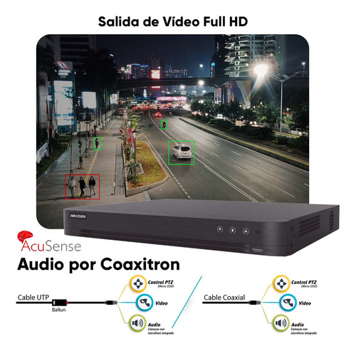Hikvision Kit Dvr 8 Canales Turbohd + 4 Canales Ip 8 Megapixel + 500gb Hdd Ids-7208huhi-m1/s-500 Tecnología Acusense Con 1 Bahía De Disco Duro Y Audio Por Coaxitron