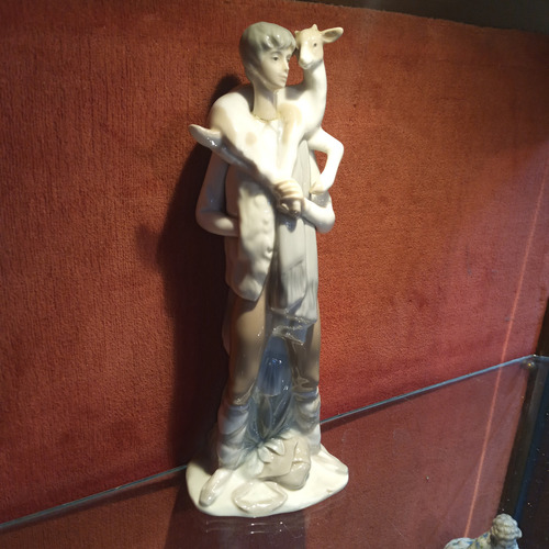 Estatuilla De Porcelana Antigua Lladro Figura Pastor C Cabra Celeste Blanco Marrón Claro (Usado)