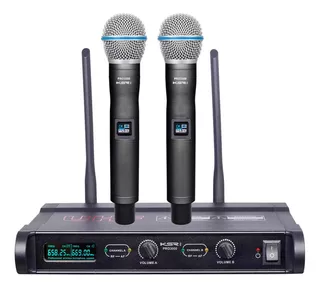 Microfone Sem Fio Preto Duplo Mao Ksr Pro 3000 Uhf Metal