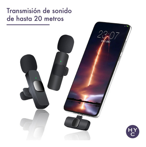 Microfono Inalambrico Periodista 2 Mic Celular Usb Tipo C - Color Negro Megan TEch