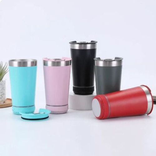 Copo Térmico C/ Caixa De Som Bluetooth Gelado/quente Cerveja Cor Laranja Liso