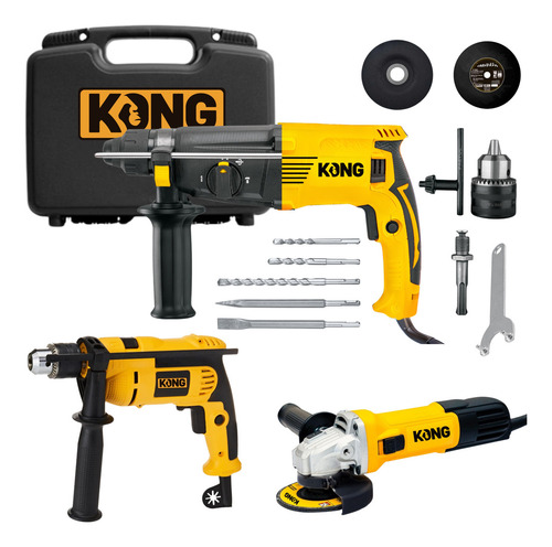Rotomartillo Taladro Sds Esmeriladora Set 3 con maletín Kong KO 300