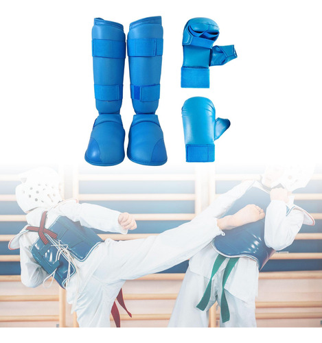 Equipo De De Karate, Guantes De Boxeo, Espinilleras, Azul S