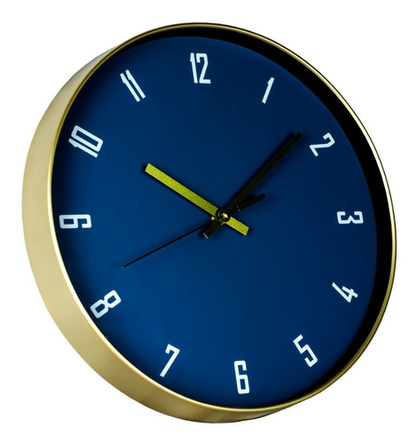 Reloj De Pared Nórdico Silencioso Azul Con Dorado P1210