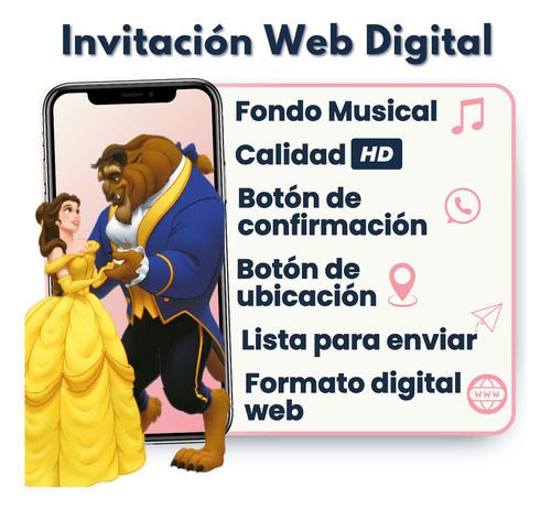 Invitación Digital Web Interactiva Animada La Bella Y La Bestia