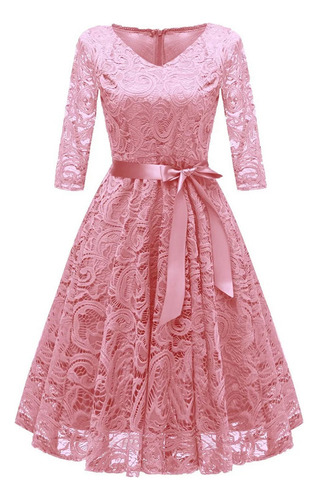 Vestido De Encaje Para Mujer Con Cuello En V