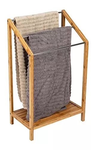 Toallero de bambú de 3 niveles con estante inferior de almacenamiento para  baño, sala de estar