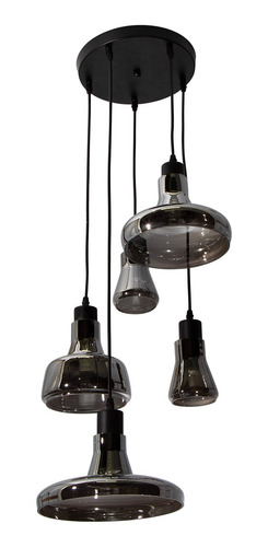 Lumimexico H9267-1 Lámpara Colgante Madera Ahumado Negro Gu10 11w 5 Luces