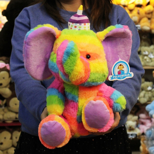 Peluche De Cumpleaños Happy Birthday Colors Suave Pelucheria Color Azul / Elefante