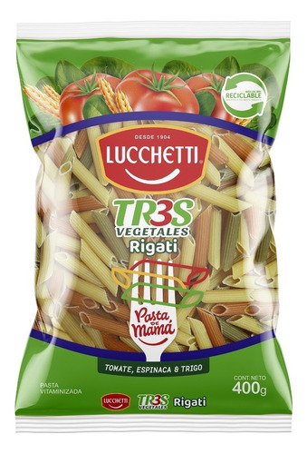 Pasta Rigatti Lucchetti Tr3s Vegetales N°48 400g