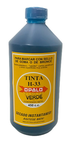 Tinta Sellos Indeleble Secado Rápido Opalo H33  X450cc Verde