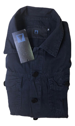 Imagem 4 de 5 de Jaqueta Sarja Azul Escuro Tinturada Masculina Slim Fit