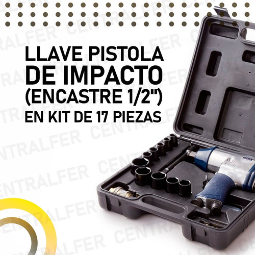 Imagen 3 de 8 de Llave Pistola Impacto Neumática Enc. 1/2 Kit 17 Pcs Bremen